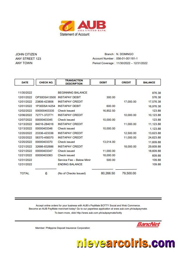 Philippines AUB Bank xls